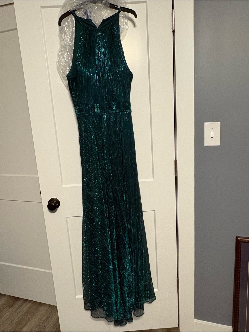 Green metallic thread gown